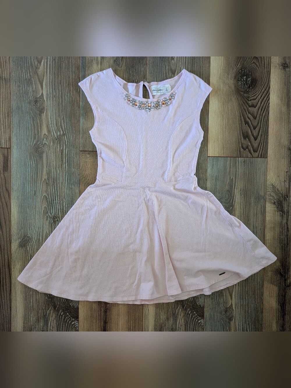 Abercrombie Kids Light Pink Bejeweled Neckline Short Sleeve Dress Youth‎ XL